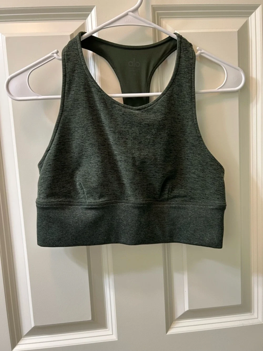 ALO Yoga High-Neck Racerback Sports Bra in Dark Olive